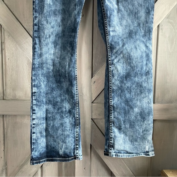 Cowgirl Tuff Jeans Thick stitch embroidered omg Aztec boot cut 35x33 - Picture 3 of 8